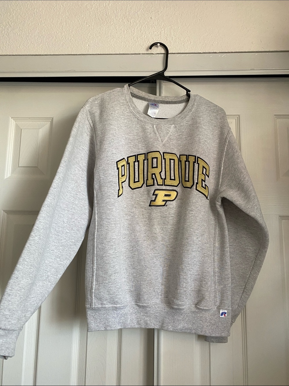🌼 Purdue University Russell Athletic Grey Crewneck with Gold stitch Lettering